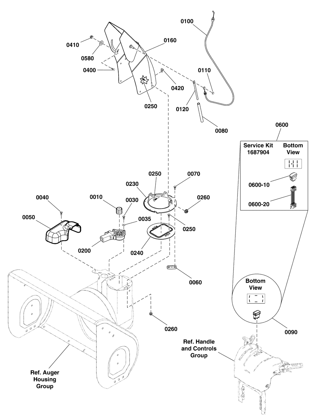 Chute And Rotation Group Diagram and Parts List for 1696155-01-924MD 2014 Briggs and Stratton Snow Blower